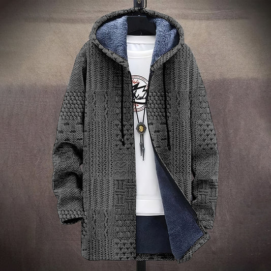 Men's Vintage Crochet Knitted Graphic Comfort Plush Hooded Coat elevenforest