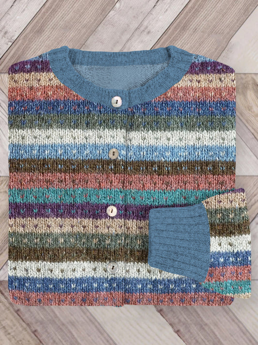 Vintage Icelandic Stripe Jacquard Cozy Knit Cardigan elevenforest