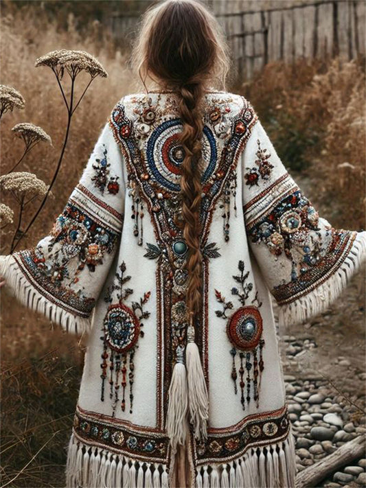 Vintage Western Dream Catcher Beaded Cozy Knit Cardigan elevenforest