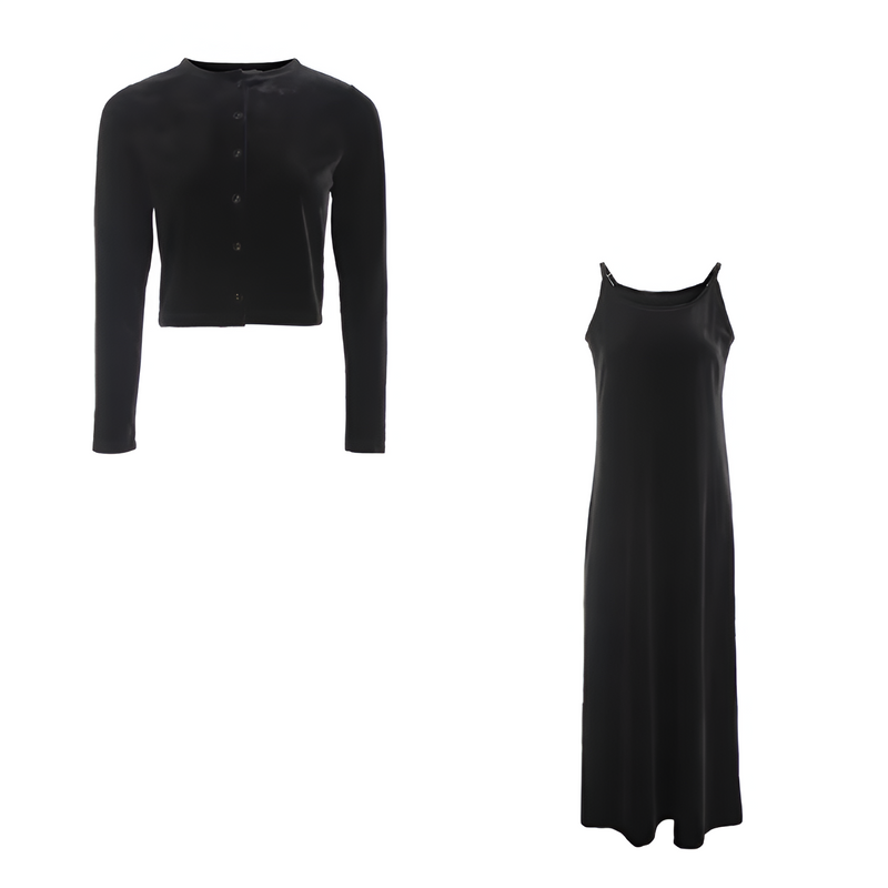 CM | Elegante conjunto de chaleco de terciopelo y vestido con cinturón