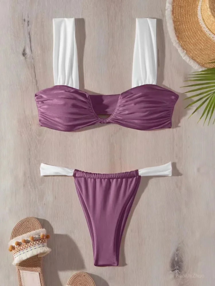 Braine® | Pleated V-neck Bikini Set
