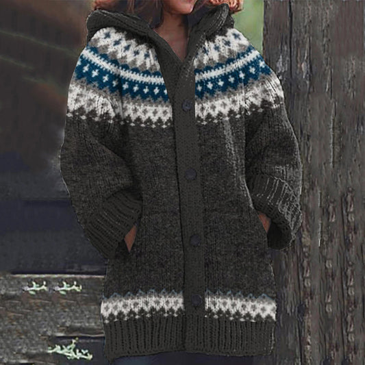 Fairman Island Wave Pattern Contrast Sweater Cardigan elevenforest