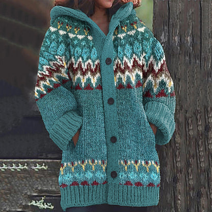 Fairman Island Wave Print Vintage Hooded Sweater Cardigan elevenforest