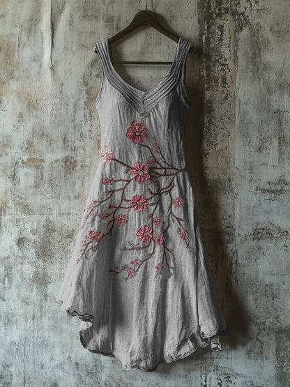 Comstylish Vintage Celtic Knot With Cherry Blossoms Pattern Linen Tank Dress