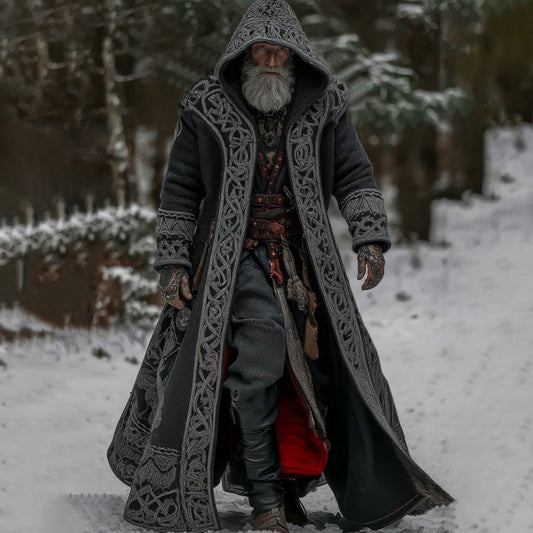 Men's Vintage Viking Celtic Knot Art Pocket Long Cardigan Sweater artswardrobe