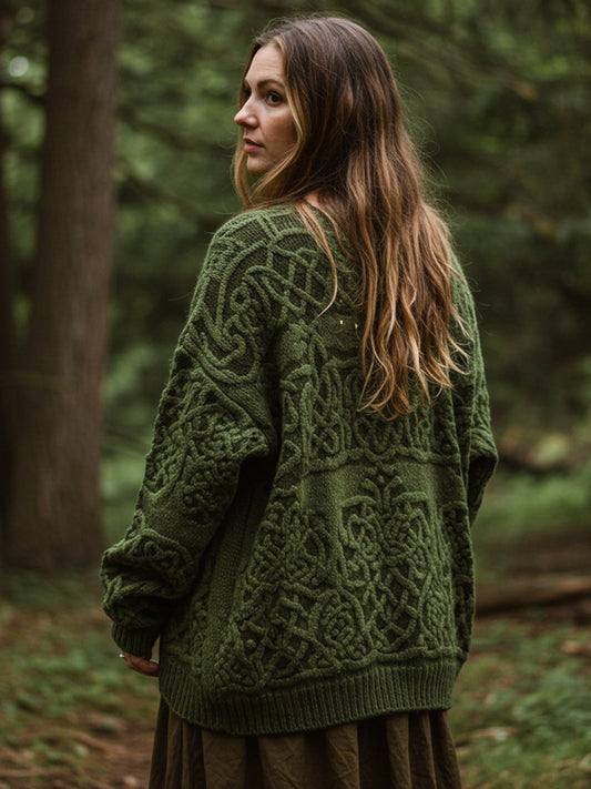 Women's Celtic Knot Gradient Color Cozy Knit Hooded Cardigan elevenforest