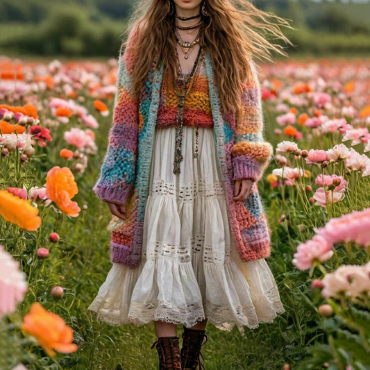 Women's Rainbow Stripe Pattern Sweater Cardigan elevenforest