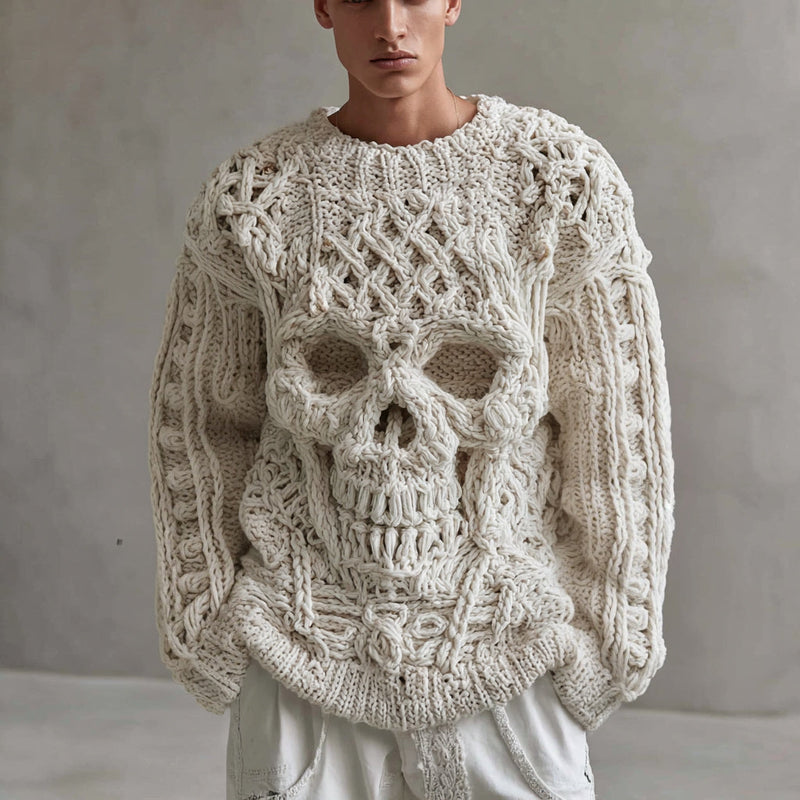 Jersey de punto de algodón con calavera blanca