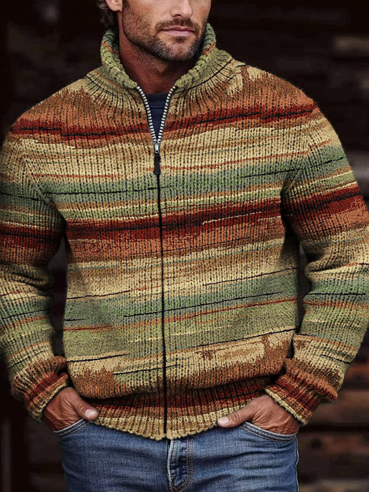 Men's Western Landscape Inspired Colorblock Cozy Knit Cardigan elevenforest