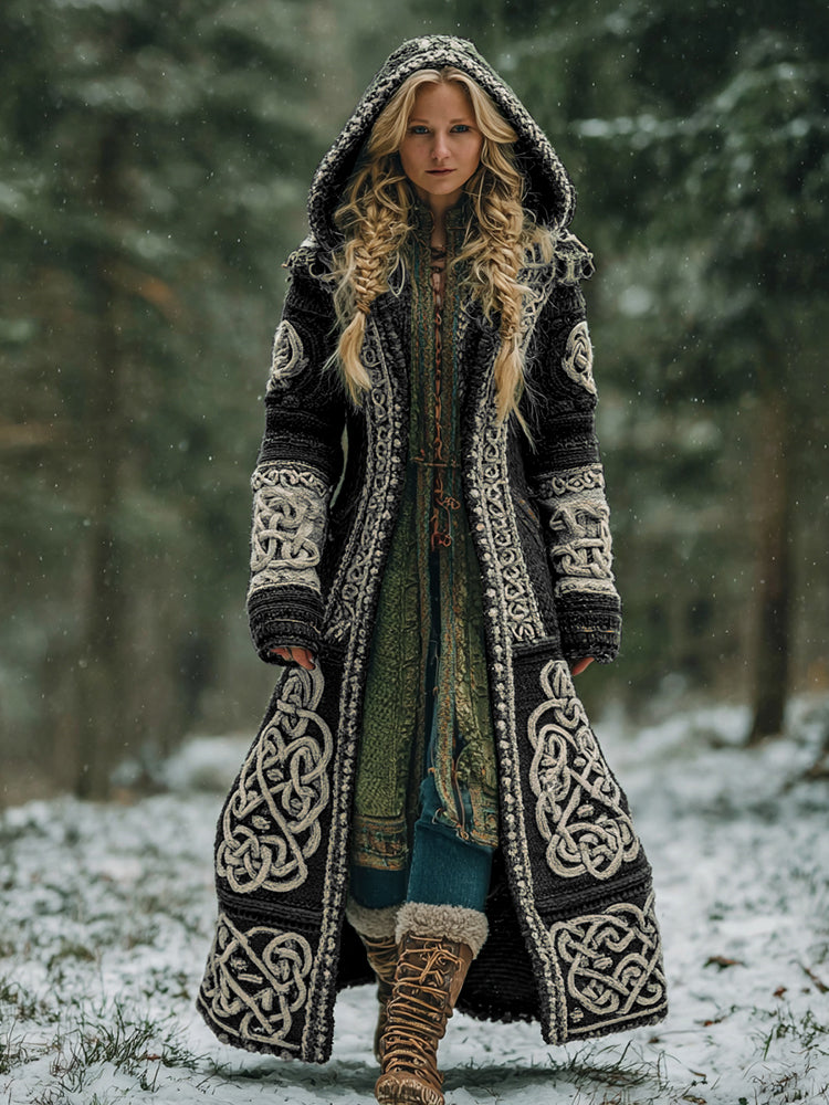 Women's Celtic Knot Irish Art Hooded Knit Cardigan artswardrobe