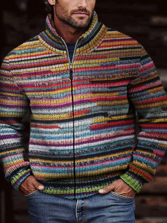 Men's Western Mexican Colorful Striped Cozy Knit Cardigan elevenforest