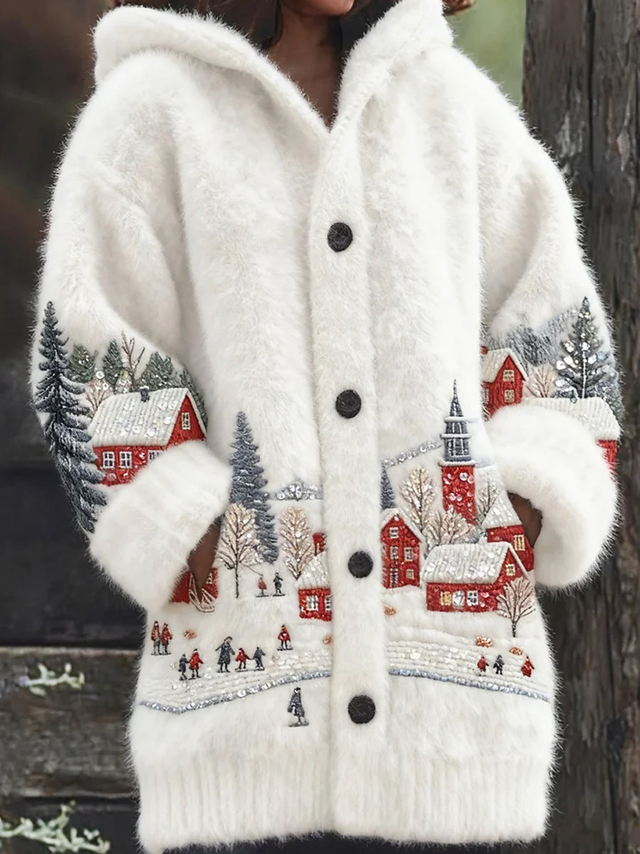 Women's Retro Animal Art Print Comfortable Flannel Cardigan