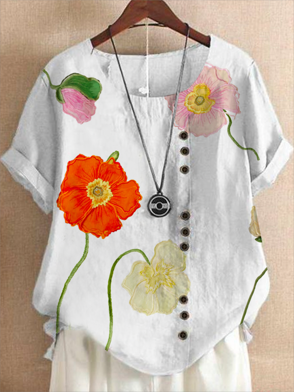 Women's Floral Print Short Sleeve Blouse