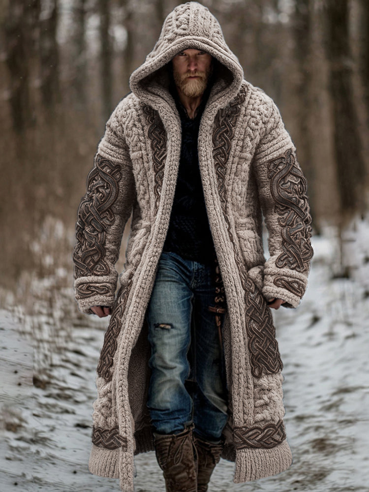 Men's Viking Celtic Knot Art Pocket Mid-length Cardigan Sweater artswardrobe