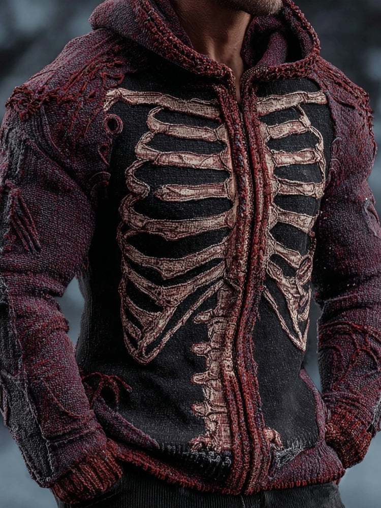 Men's Bloody Skeleton Zip Up Hooded Sweater Cardigan artswardrobe