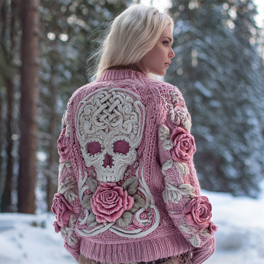 Viking Skull & Rose Art Women's Knit Cardigan artswardrobe