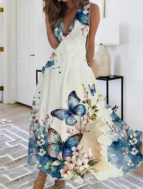 KL | maxi vestido floral sin mangas con cuello en V