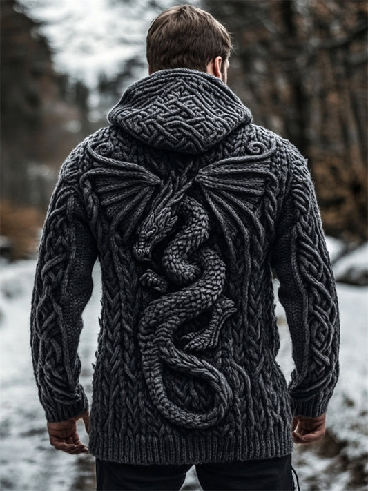 Men's Evil Dragon Viking Celtic Chunky Hooded Cardigan elevenforest
