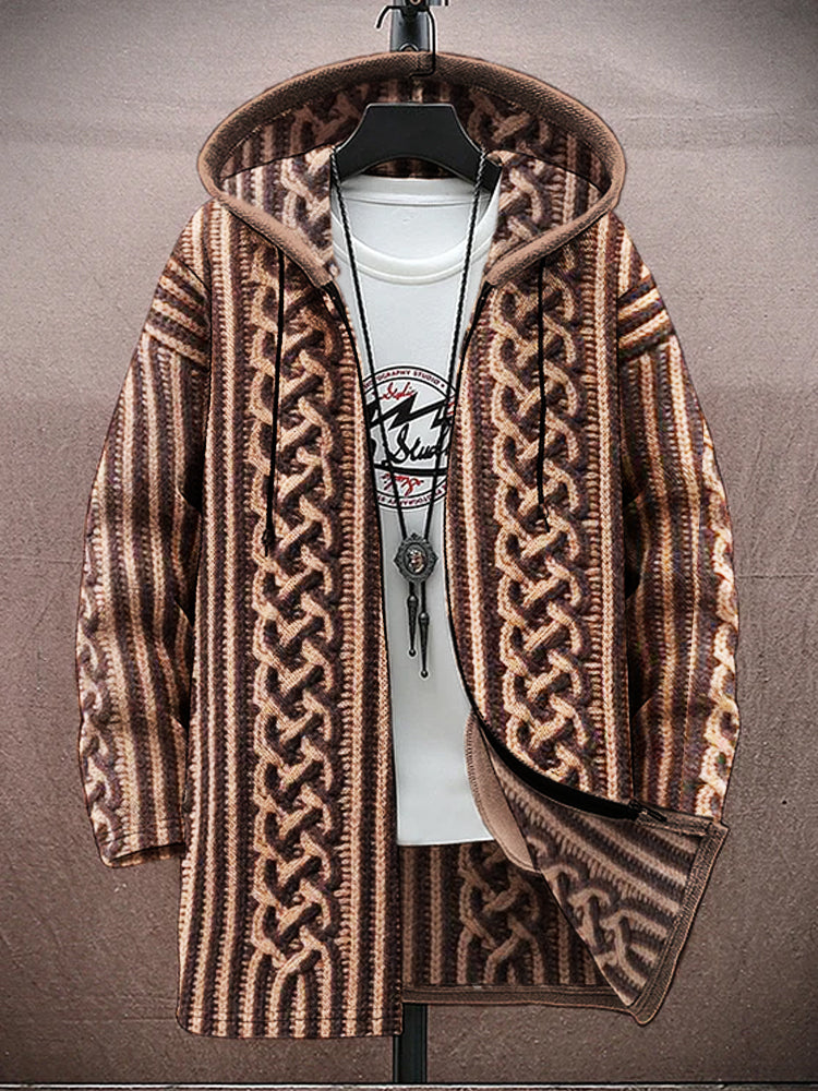 Vintage Chunky Knit Pattern Men's Hooded Jacket artswardrobe
