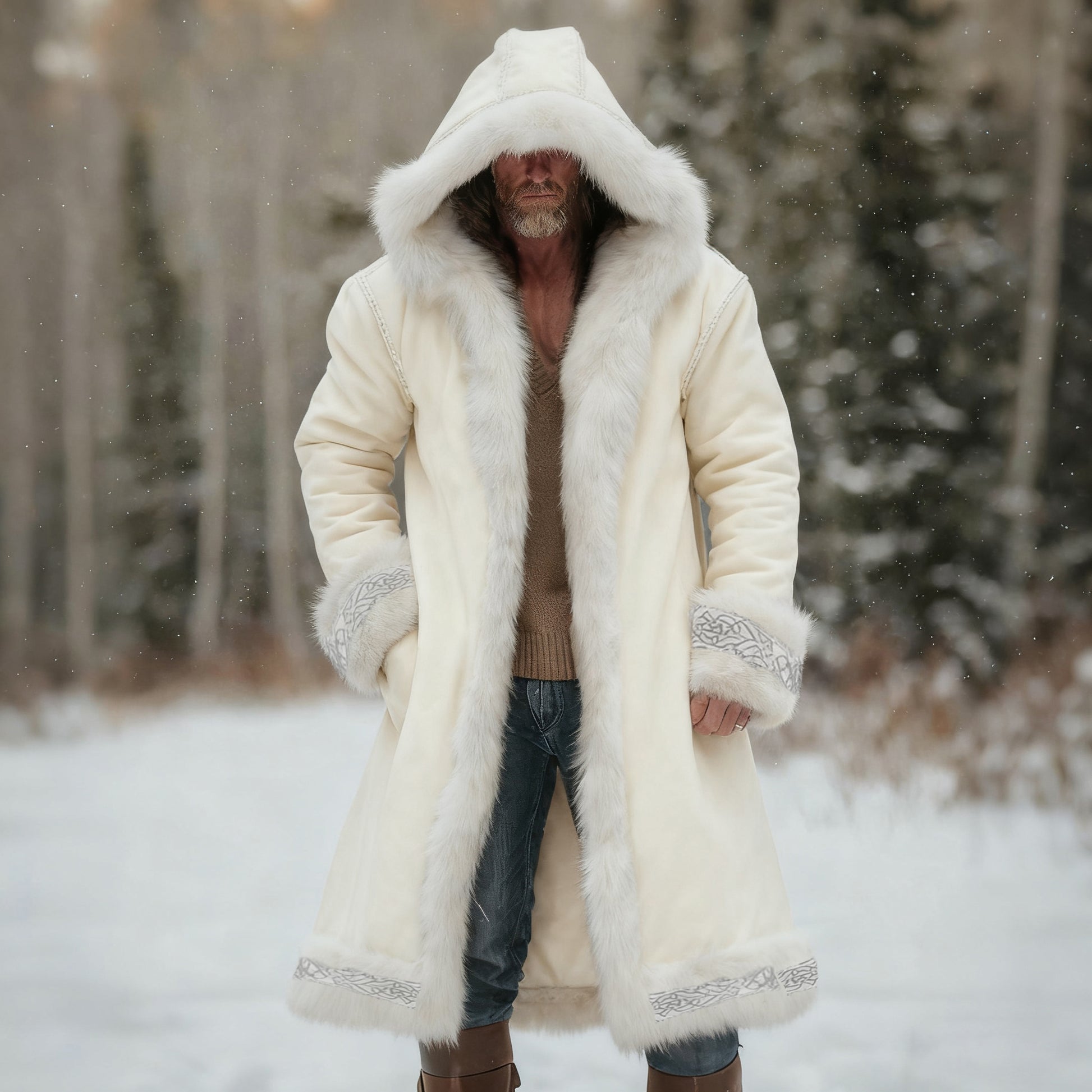 Comstylish Men's Christmas Santa Outfit Fuzzy Velvet Hooded Coat