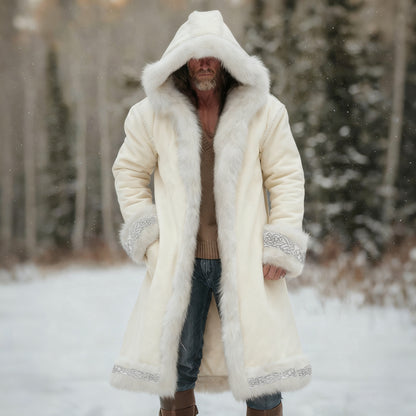 Comstylish Men's Christmas Santa Outfit Fuzzy Velvet Hooded Coat