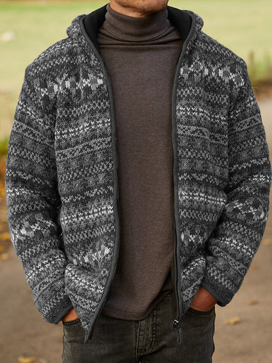 Mens Vintage Fair Isle Knitted Hooded Cardigan elevenforest