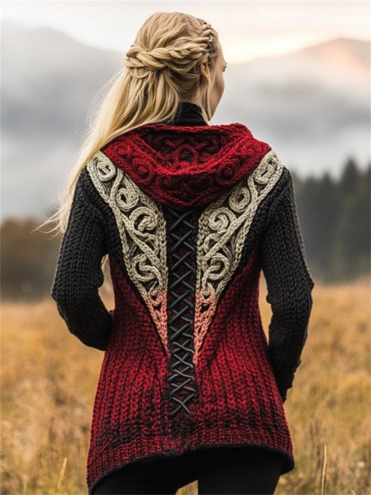 Tribal Gothic Laced Celtic Gradient Cozy Hooded Cardigan elevenforest