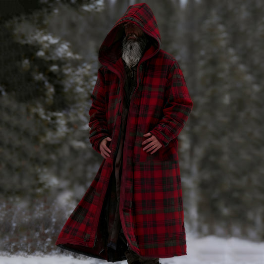 Comstylish Men's Autumn Winter Christmas Plaid Pattern Hooded Kaftan Cloak Jacket