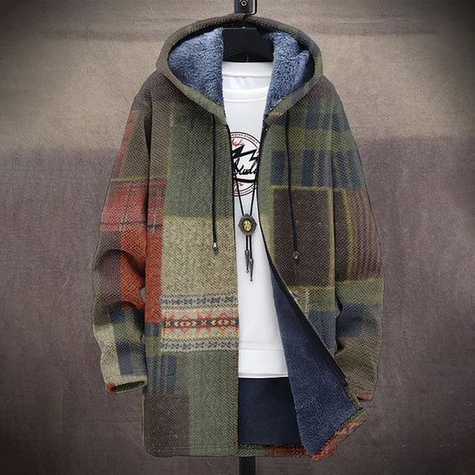 Men's Vintage Knitted Color Block Cozy Plush Hooded Coat elevenforest