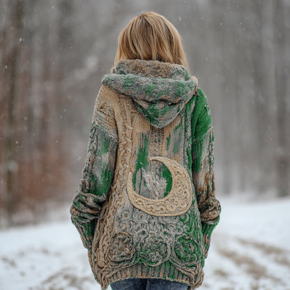 Women's Star And Moon Element Winter Warmth Knit Hooded Cardigan Sweater Jacket artswardrobe