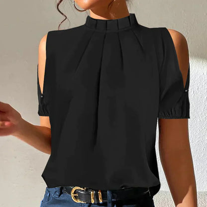 KL | Chic top negro plisado con mangas abiertas