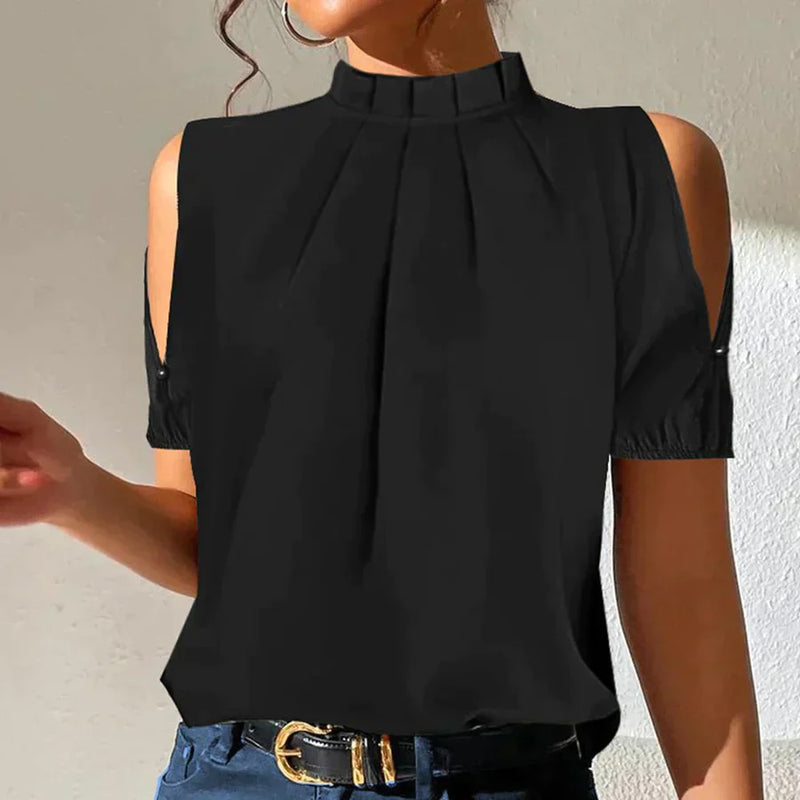 KL | Chic top negro plisado con mangas abiertas