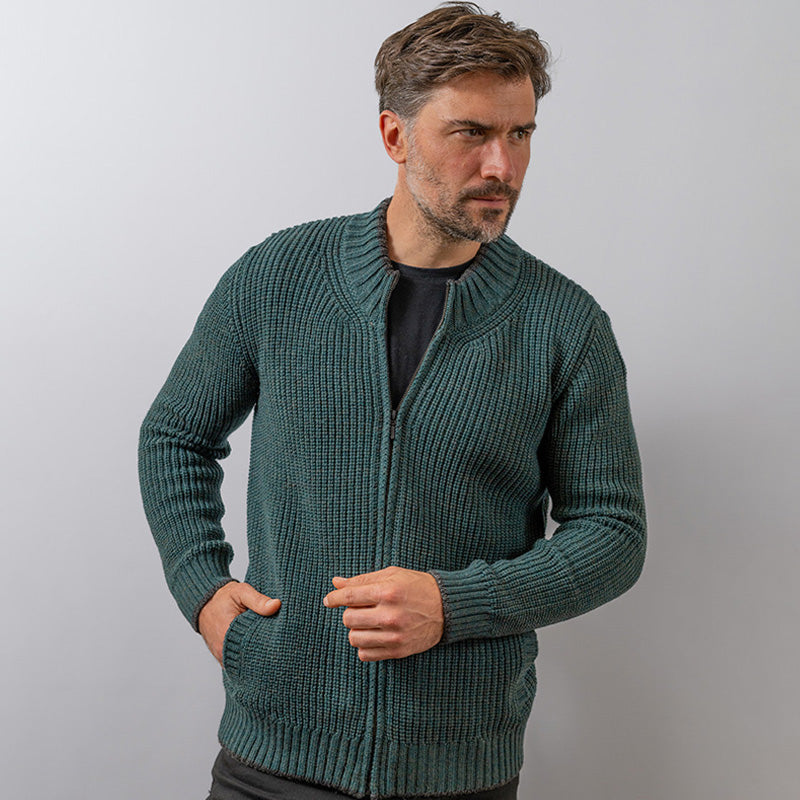 Men's Merino Wool Ri‎bbed Cardigan artswardrobe