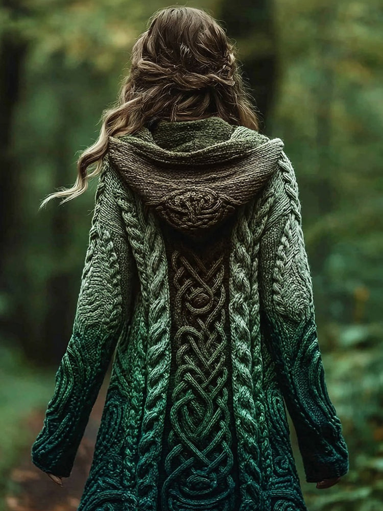 Vintage Viking Inspired Celtic Gradient Hooded Sweater Cardigan artswardrobe
