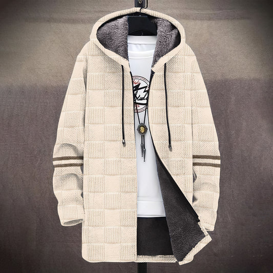 Men's Vintage Patchwork Knitted Pattern Cozy Plush Hooded Coat elevenforest