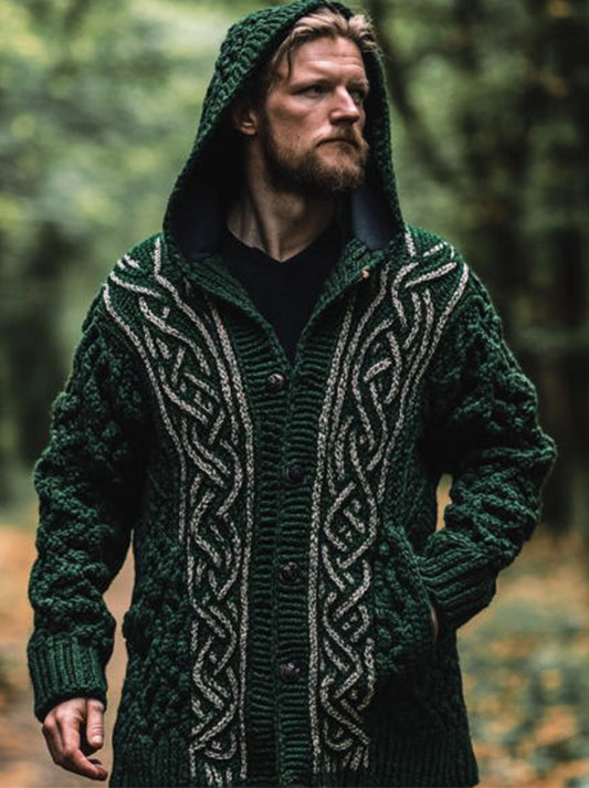 Women's Celtic Knot Vintage Cozy Knit Hooded Cardigan elevenforest