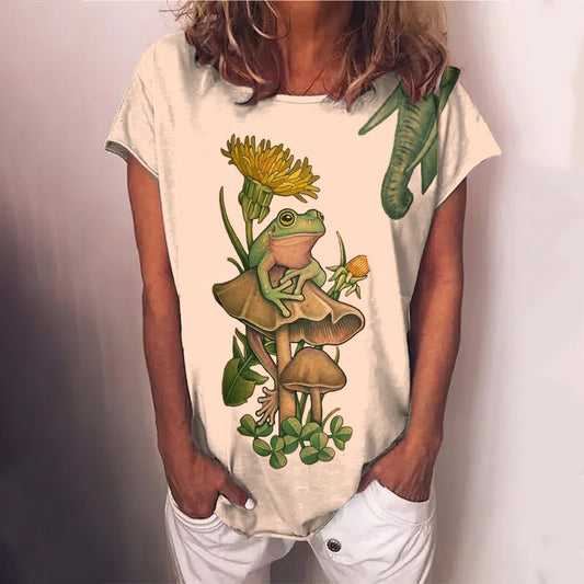 Comstylish Mushroom Frog Women'S Round Neck T-Shirt