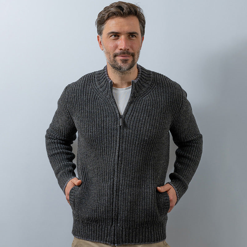 Men's Merino Wool Ri‎bbed Cardigan artswardrobe