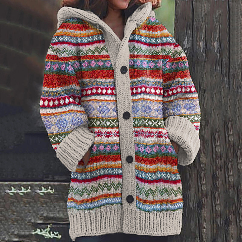 Fairman Island Contrast Print Hooded Sweater Cardigan elevenforest