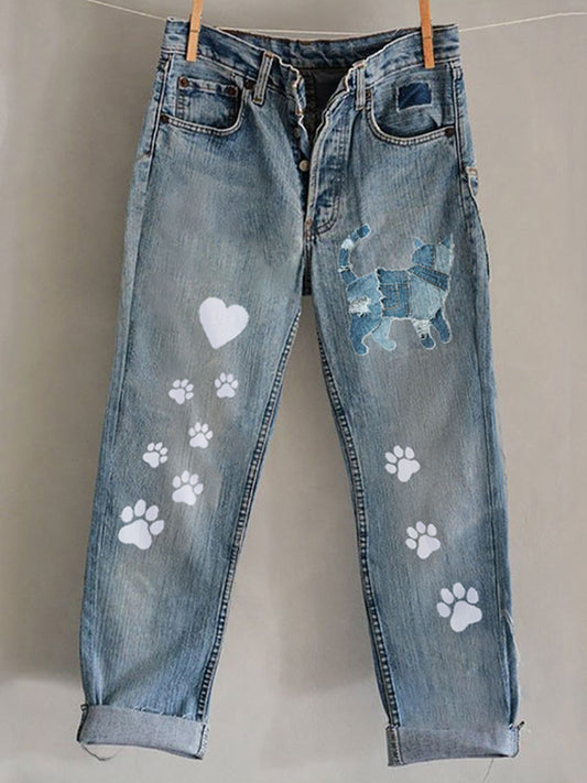 Funny Animal Embroidered Print Jeans elevenforest