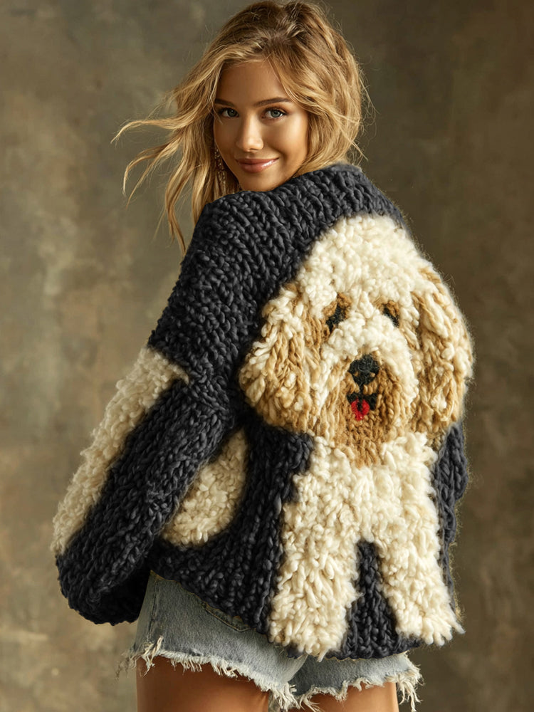 Cárdigan de algodón con perro mullido