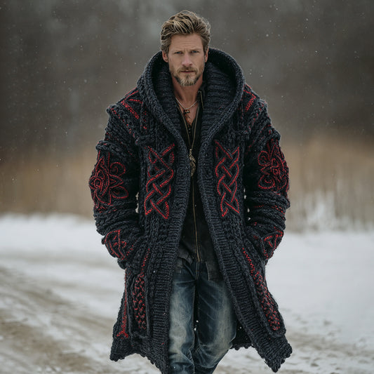 Men's Viking Style Celtic Knot Pocket Midi Cardigan Sweater artswardrobe