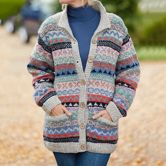 Vintage Classic Fairisle Jacquard Sweater Cozy Knit Lapel Cardigan elevenforest