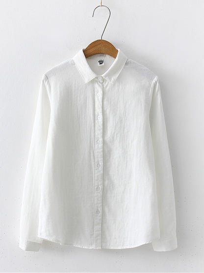 Comstylish Women's Simple Solid Color Linen Blend Classic Shirt
