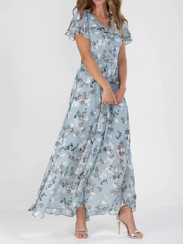 KL | Maxi vestido con mangas de volantes y estampado floral