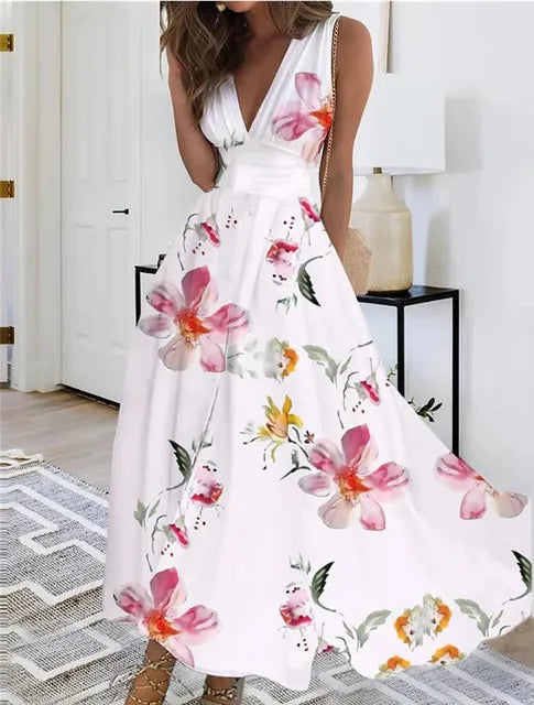 KL | maxi vestido floral sin mangas con cuello en V