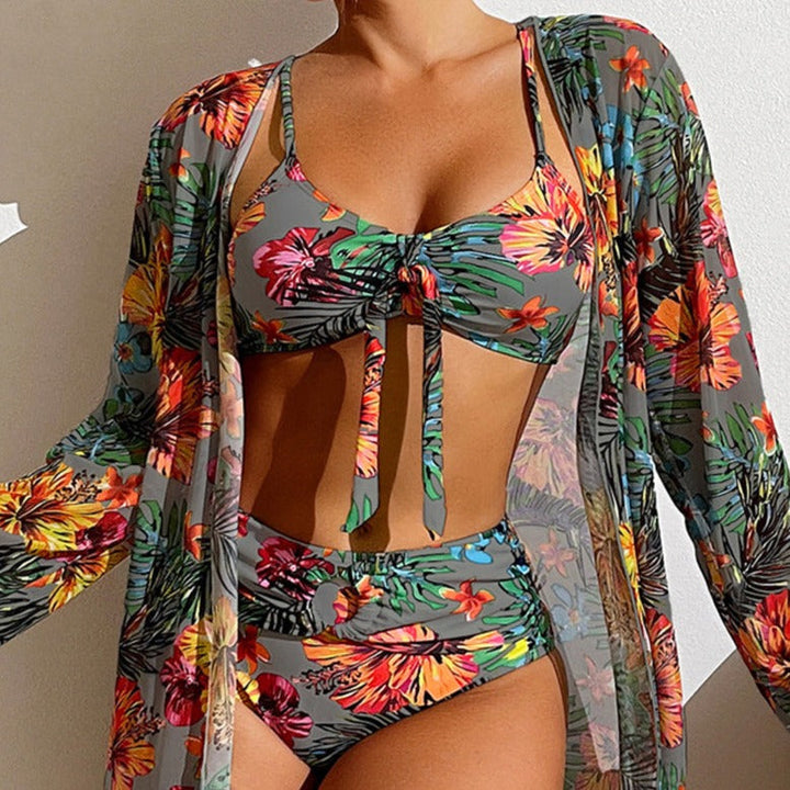 KL | Bikini floral de 3 piezas con toldo