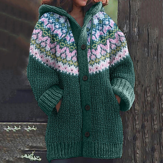 Vintage Tribal Icelandic Knitted Pattern Cozy Cardigan Sweater elevenforest