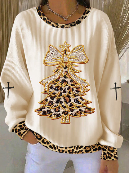 Comstylish Women's Christmas Faith Print Knit Crew Neck Long Sleeve Top