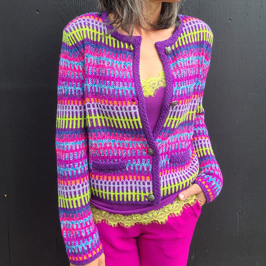 Vintage Striped Line Print Women's Cardigan Sweater elevenforest